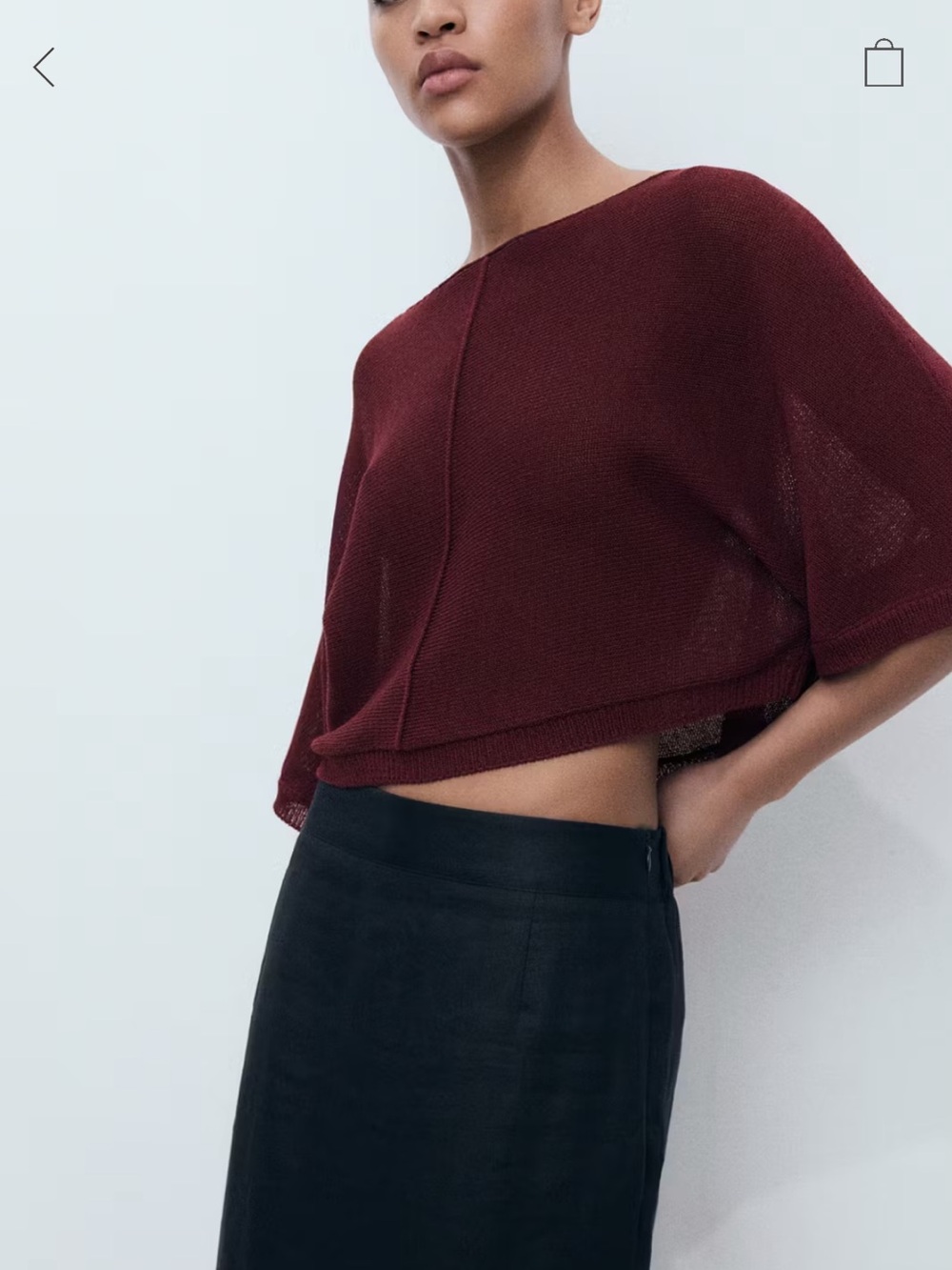 Mango Oversized Cropped Fine Knit Sweater Burgundy Size Medium